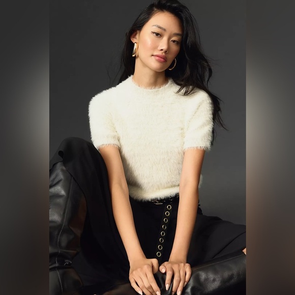 Anthropologie Pilcro Plush Fuzzy Warm White Eyelash Baby Soft Knit Sweater Shirt - Picture 4 of 11